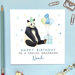 Personalisierte Panda Geburtstagskarte für jedes Alter | für Junge, Baby, Kinder, Sohn, Enkel, Neffe, Patenkind, Cousin, Urgroßel | 1.2.3.4.5.6
