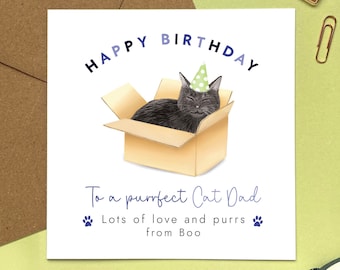 Personalised Black Cat Birthday Card | From the Cat | For Cat Dad, Cat Mum, Cat Parent, Cat Daddy, Cat Mom | Cat in a Box