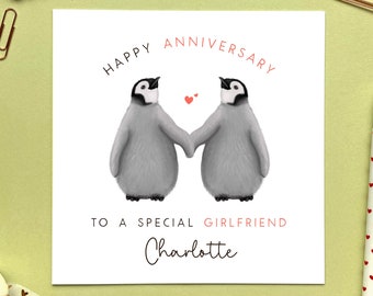 Personalised Baby Penguin Anniversary Card |  I Love You, Girlfriend, Boyfriend, Fiance, Fiancee, Husband, Wife, Partner, First, 1st 2nd 3rd