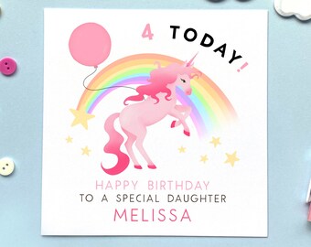 Happy 4th Birthday Granddaughter Unicorn Personalised Unicorn 4Th Birthday Card For Girl Daughter - Etsy