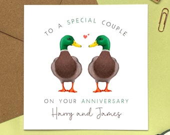 Personalised Male Ducks Anniversary Card for Couple | Gay, Same Sex, Son and Son in Law, Brother and Husband, Grandson, Two Men, Friends