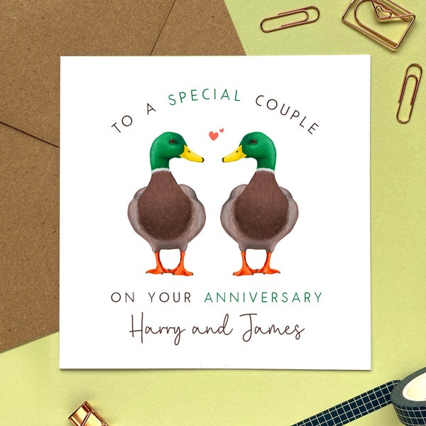 Personalised Male Ducks Anniversary Card for Couple | Gay, Same Sex, Son and Son in Law, Brother and Husband, Grandson, Two Men, Friends
