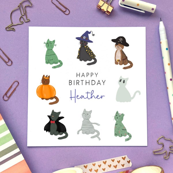 Personalised Spooky Cats Birthday Card | For Her, Girlfriend, Daughter, Granddaughter, Niece, Sister, Friend | Halloween Themed, Cute