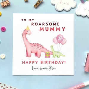 Personalised Dinosaur Any Age Birthday Card for Mummy | Mum, Mommy, Mama, Mom - From Baby, Son, Daughter, Toddler, Child, Baby, 30th 40th