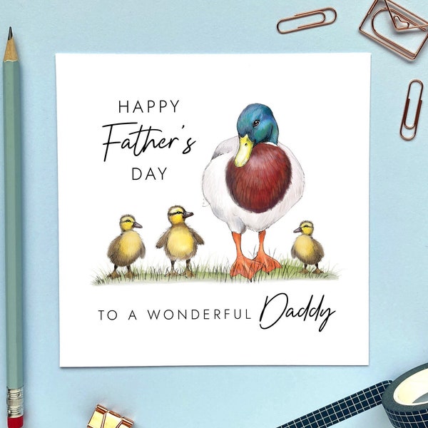 Personalised Ducks Three Children Father's Day Card | For a special Grandad, Grandpa, Daddy, Dada, Dad | Triplets, 3 Babies, Sons, Daughters