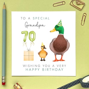 Carte personnalisée du 70e anniversaire de canard pour grand-père | Grand-père, arrière-grand-père, grand-père, grand-père, pops, lui | 60e 80e 90e 100e Tout âge