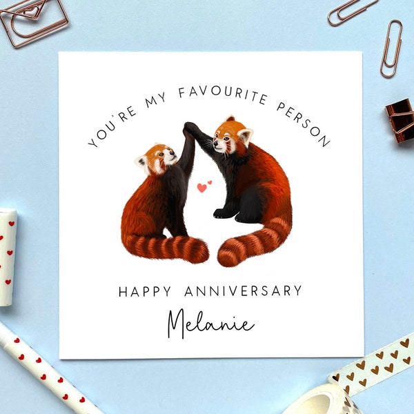 Personalised Red Pandas Anniversary Card | For Him, Her, Girlfriend, Boyfriend, Fiance, Fiancee, Husband, Wife, Partner, Cute, Romantic, 1st