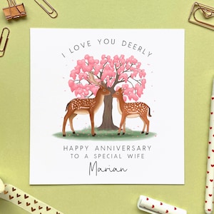 Personalised Deer and Stag Anniversary Card for Her, Him, Girlfriend, Boyfriend, Husband, Wife, Fiance, Fiancee, Partner, 1st 2nd 3rd image 1