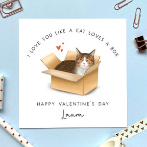 Personalised Tabby Cat in a Box Valentine's Day Card | For Husband, Wife, Partner, Fiancé, Fiancée, Boyfriend, Girlfriend | Cute, Her, Him