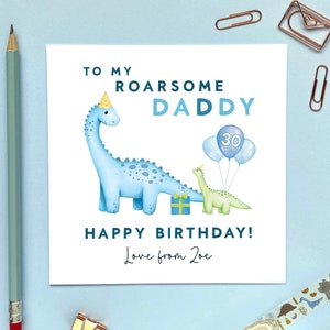 Carte d'anniversaire personnalisée de tout âge avec un dinosaure pour papa | Père, papa, papa, mignon, spécial, du fils, fille, fille, garçon, bébé 30e 40e 50e