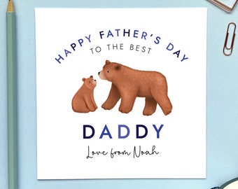 Carte de fête des pères ours personnalisée pour papa | Pour papa, papa, papa, grand-père, grand-père | De fils, fille, bébé, petite-fille, petit-fils