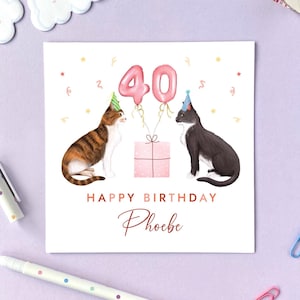 Carte d'anniversaire de chats personnalisée pour elle, personnalisée, fille, fille, petite-fille, nièce, ami, petite amie, soeur, 18e 21e 30e 40e 50e
