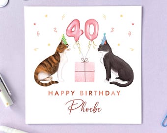 Carte d'anniversaire de chats personnalisée pour elle, personnalisée, fille, fille, petite-fille, nièce, ami, petite amie, soeur, 18e 21e 30e 40e 50e
