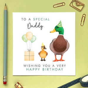Personalised Duck Any Age Birthday Card for Daddy | Dad, Dada, from Son, Daughter, Baby, Toddler | 30th 40th 50th 60th | Grandad, Grandpa