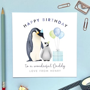 Personalised Penguin Any Age Birthday Card for Daddy | Dad, Dada, from Son, Daughter, Baby, Toddler | 30th 40th 50th 60th | Grandad, Grandpa