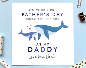 Carte personnalisée pour la fête des pères de la première baleine | Pour papa, papa, papa, papa, nouveau père | De bébé, fils, fille, bosse | Grand-père, grand-père