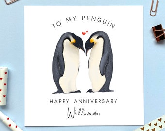 Personalised Penguin Anniversary Card | for Him, Her, Girlfriend, Wife, Fiancee, Fiance, Husband, Partner, Boyfriend, Cute, Romantic, 1st