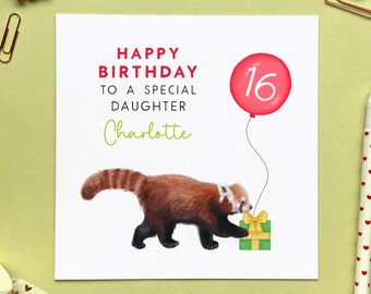 Personalised Red Panda Any Age Birthday Card | For Her, Children, Daughter, Granddaughter, Niece, Sister, Teenager 13th 16th 18th 21st 30th