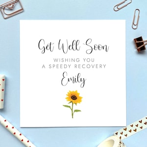 Personalised Sunflower Get Well Soon Card | For Friend, Lady, Neighbour, A Speedy Recovery, Women, Woman, Her, Operation, Knee, Hip, Mum