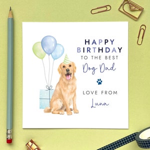 Personalisierte Golden Retriever Hund Geburtstagskarte | Für Hundepapa, vom Hund, vom Hund, Ehemann, Freund, Partner, Verlobten, Bruder, Freund