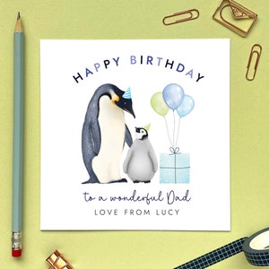 Personalisierte Pinguin jedes Alter Geburtstagskarte für Papa | Papa, Dada, von Sohn, Tochter, Baby, Kleinkind | 30er 40er 50er 60er | Opa, Opa