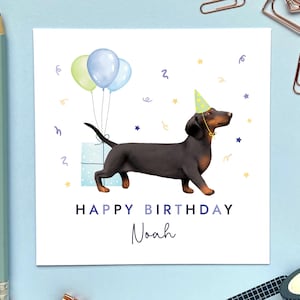 Carte d'anniversaire personnalisée pour chien de tout âge de couleur noire et feu | Pour lui, Garçon, Adolescent, Fils, Petit-fils, Neveu, Papa, Homme, Mari, Teckel