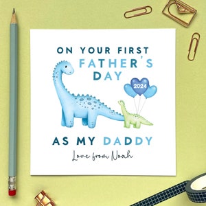 Personalised Dinosaur First Father's Day Card | For a special Daddy, Dad, Dada, Grandad, Grandpa | From Baby, Son, Daughter, 1st, New Dad