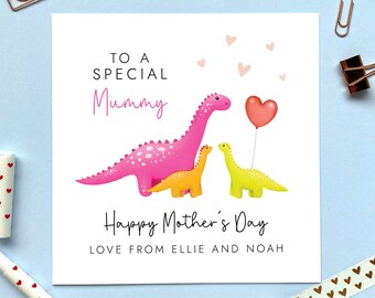 Personalised Dinosaur Two Babies Mother's Day Card | For a special Mummy, Mommy, Mama | Mum, Mom, Mam | Twins, Children, 2 Kids