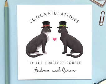 Personalised Cat Mr and Mr Wedding Card | Just Married, Two Grooms, Congratulations, For Gay Couple, Same Sex, Son and Husband, 2 Men