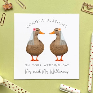 Personalised Duck Mrs and Mrs Wedding Card | Just Married, 2 Brides, Congratulations, For Gay Couple, Same Sex, Daughter & Wife, Lesbian