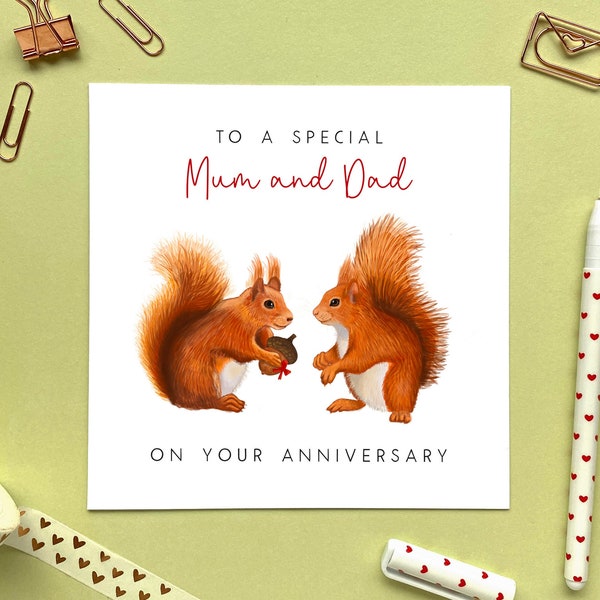 Personalised Red Squirrel Anniversary Card | For Parents, Special Couple, Mum and Dad, Son and Daughter in Law, Sister, Brother, Friends