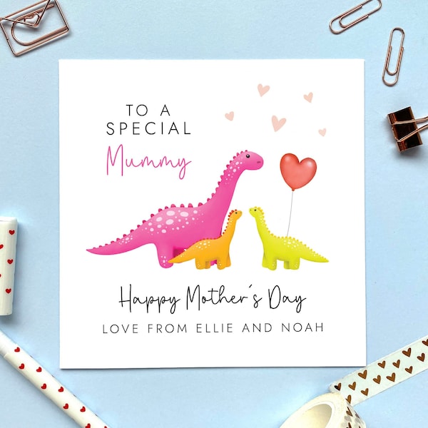 Personalised Dinosaur Two Babies Mother's Day Card | For a special Mummy, Mommy, Mama | Mum, Mom, Mam | Twins, Children, 2 Kids