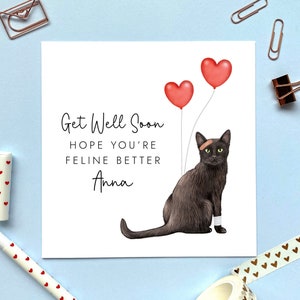 Carte de rétablissement personnalisée de chat noir | Pour elle, fille, petite-fille, maman, ami, tante, mamie, grand-mère, nièce, soeur, grand-mère, grand-mère