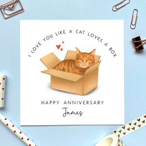 d'anniversaire personnalisée Chat roux dans une boîte | Pour mari, femme, partenaire, fiancé, fiancée, petit ami, petite amie | Mignonne, elle, lui, 1ère