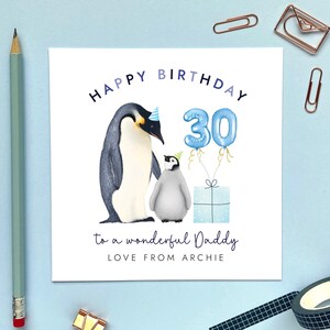 Personalisierte Pinguin 30. Geburtstagskarte für Papa | Papa, Opa, von Sohn, Tochter, Baby, Kleinkind | Jedes Alter 40er 50er 60er | Opa, Opa