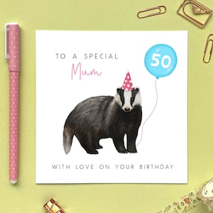 Personalised Badger Any Age Birthday Card | For Mum, Her, Grandma, Gran, Wife, Sister, Auntie, Friend, Daughter, Niece | 30th 40th 50th 60th