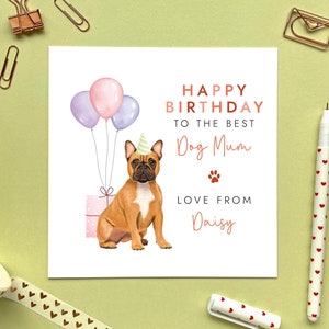 Carte d'anniversaire personnalisée pour chien bouledogue français | Pour le chien : maman, partenaire, fiancée, amie, épouse, petite amie, sœur, elle