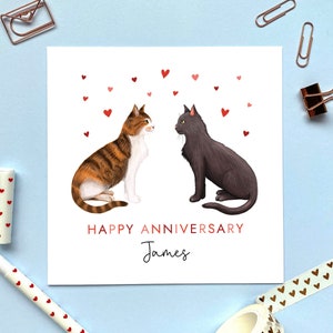パーソナライズされた猫の記念日カード | ボーイフレンド、ガールフレンド、婚約者、婚約者、夫、妻、パートナー、かわいい、ロマンチック、特別な人向け