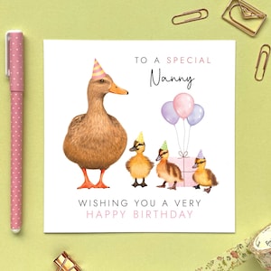 Personalised Duck Three Children Any Age Birthday Card for Nanny | Granny, Gran, Nana, Nan, Grandma, Grandmother | 50th 60th 70th 80th 90th