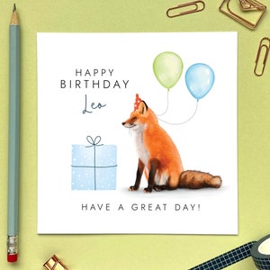 Carte d'anniversaire personnalisée renard pour tout âge pour lui | Ami, mari, père, fils, homme, oncle, beau-frère | 40e 50e 60e 70e 80e 90e