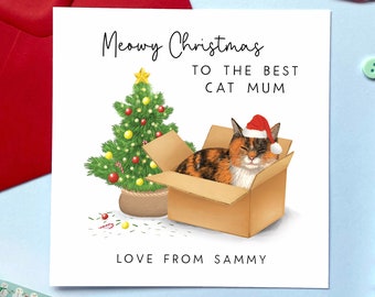 Personalised Tortoiseshell Cat Christmas Card | From the Cat | For Cat Dad, Cat Mum, Cat Parent, Cat Daddy, Cat Mom | Calico, Black Ginger