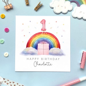 Personalisierte Regenbogen Geburtstagskarte | für Mädchen, Tochter, Enkelin, Nichte, Schwester, Cousine, Patenkind | 1.2.3.4.5