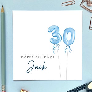 Carte d'anniversaire personnalisée pour lui | Garçon, homme, frère, neveu, fils, arrière petit-fils, cousin, filleul, collègue, bleu, nom, trente