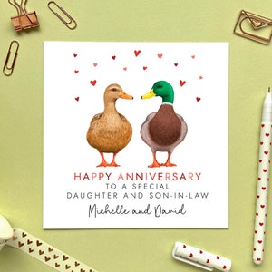 Carte d'anniversaire de canard personnalisée pour fille et gendre | Couple, frère, soeur, petit-fils, petite-fille, nièce, amis, mariage