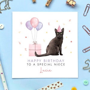 Personalised Black Cat Any Age Birthday Card | For Her, Girl, Teenager, Daughter, Granddaughter, Niece, Sister, Friend | 10th, 16th, 18th