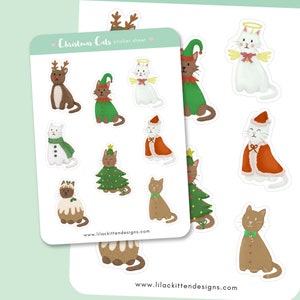 Weihnachtskatzen Sticker Blatt | Niedlich, Kawaii, Festlich, Winter, Briefpapier | Sammelalbum, Planer, Tagebuch, Bullet Journal | ARTIKEL-Nr.: ST005