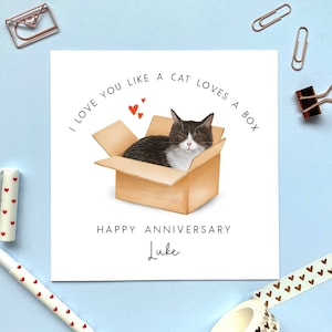 d'anniversaire personnalisée Chat smoking dans une boîte | Pour mari, femme, partenaire, fiancé, fiancée, petit ami, petite amie | Chat noir et blanc