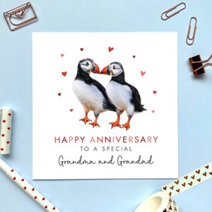 Carte d'anniversaire personnalisée des macareux pour les grands-parents | Parents, maman et papa, grand-mère, grand-mère, grand-mère, nounou, grand-mère, grand-mère, grand-père, grand-père