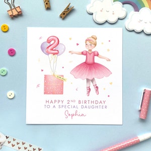 Carte d'anniversaire personnalisée Ballerine pour fille | Elle, fille, petite-fille, soeur, nièce, cousine, enfants, bébé, super | Deux, deuxième, 2