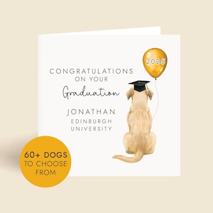 carte personnalisée de remise des diplômes | carte personnalisée pour chien diplômé | Promotion 2025 | Cadeau de fin d'études pour les amoureux des chiens | Plus de 60 races de chiens disponibles